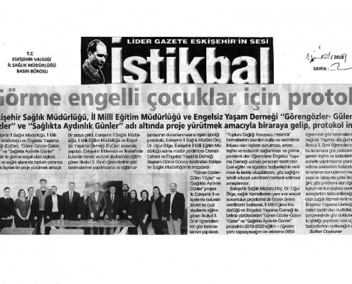Eskişehir İl Sağlık Müdürlüğü, İl Milli Eğitim Müdürlüğü ve Engelsiz Yaşama Derneği (EyDer) arasında, Az Görenler'e dair işbirliği protokolü imzalandı - 2019