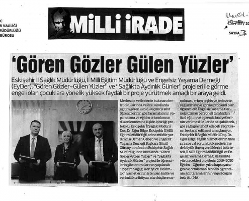 Eskişehir İl Sağlık Müdürlüğü, İl Milli Eğitim Müdürlüğü ve Engelsiz Yaşama Derneği (EyDer) arasında, Az Görenler'e dair işbirliği protokolü imzalandı - 2019